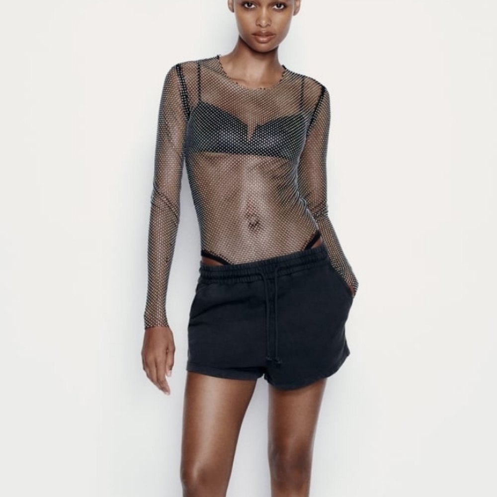 Zara Rhinestones Mesh Bodysuit